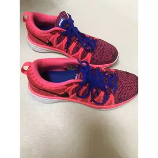 NIKE FLYKNIT LUNAR2 螢光粉編織跑步鞋 慢跑鞋 運動鞋 24.5