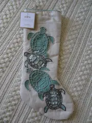 Coastal Collection BEADED CORAL SEA TURTLE & ORNAMENT Christmas Stocking 22 NWTa