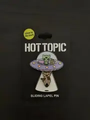 Cat Alien Cow Abduction GITD Sliding Enamel Pin