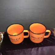 Bulleit Frontier Whiskey Orange Ceramic Coffee Mug Cup Matching Set of TWO