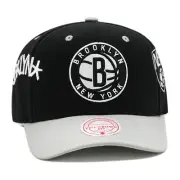 Mitchell & Ness Brooklyn Nets Pre-Curved Snapback Hat Cap Black/Side Patch