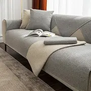 [Xiao Hua] Rustic Linen Textured Sectional Couch Covers Sofa Slipcover for Furniture Protector-35.4 * 47.2inch,Grey