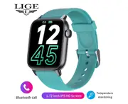 LIGE Fashion Smart Watch Men Body Temperature Sports Fitness Bracelet Bluetooth Call Custom Dial Waterproof Men Smartwatch green