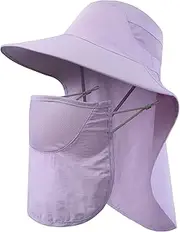 [icolor] Women Sun Cap Finshing Hats UPF+50 Detachable Face Mask Neck Flap Visor Wide Brim Sun Protection Hiking Hats