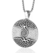 Mens Stainless Steel Celtic Tree of Life Spiral Pendant Necklace For Men