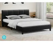 ALFORDSON Bed Frame Double Size Wooden Platform Mattress Base Leather Black