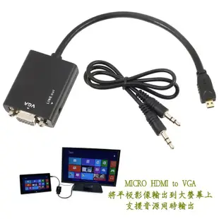 隨插即用 PC-11 免驅動 Micro HDMI 轉 VGA + 3.5mm 影音轉換線 支援獨立音效輸出