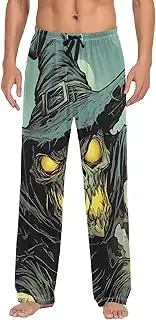 [PDZRMY] Pajama Pants Scary Witch Halloween for Men Men's Separate Bottoms, Lounge Pants with Pockets S