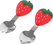 iplusmile Infant Training Spoon Boys and Girls Fork Spoon Set Stainless Steel Soft Silicone Ergonomic Handle Comfortable to Hold Baby Utensil Set