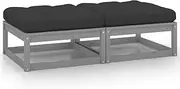 Garden Footstools with Cushions 2 pcs Grey Solid Pinewood,Garden Footstool with Cushions Modular Lounge Furniture for Relaxing and Enjoying Outdoors Garden Furniture Sets
