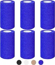 6 Rolls Cohesive Bandage, Self Adhesive Bandage Tape 10cm X 4.5m Vet Wrap For Horses, Self Adherent Vet Wrap & Pet Wrap, Dog Bandages, Football Sock Wrap & Shin Guard Tape For Wrist & Ankle (Blue)
