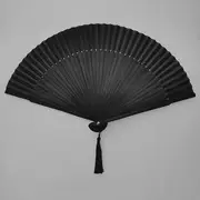 Foldable Bamboo Hand Fan Black - One Size