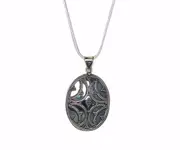 Solid Sterling Silver Tribal Detailed Pendant Necklace