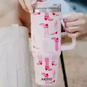 KATYDID LIGHT PINK WESTERN BOOTS TUMBLER CUP WITH HANDLE & STRAW- SUMMER 2024