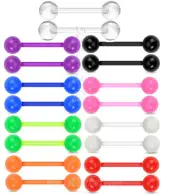 PAIR 14G 5/8" Flexible Tongue Ring & Nipple Ring Barbell with 6mm UV Balls