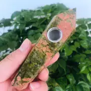 Natural Unakite Epidote Quartz Crystal Smoking Pipe Healing Stone Wand Smoker