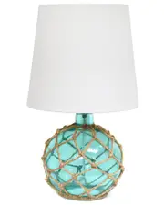 Lalia Home Buoy Rope Nautical Netted Coastal Ocean Sea Glass Table Lamp With White Fabric Shade