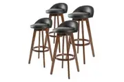 4X Wooden Bar Stool Dining Chair Leather LEILA 72cm BLACK BROWN
