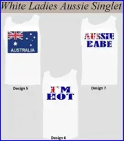 Womens AUSTRALIA FLAG White SINGLET Top T-SHIRT Aussie Sport Souvenir Anzac NEW