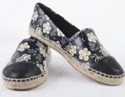 Tory Burch Hopewell Black/P. Nappa Leather ColorBlock Espadrille Shoes Flat S.9