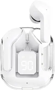 Air31 Wireless Earbuds Bluetooth 5.3, Wireless Earphones Transparent with Deep Bass Hi-Fi Stereo Sound, Bluetooth Headphone with Built-in Mic Charging Case Suitable for iPhone Android Laptop (White)