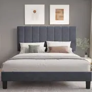Royal Sleep Bed Frame King Bella Velvet Headboard Wooden USB Fabric Charcoal