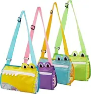 4 Pack Beach Toy Mesh Bag Kids Shell Collecting Bag Totes with Zipper for Holding Shells Cartoon Crocodile Beach Sand Toy for Boys and Girls