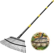 162 cm Long Garden Leaf Rake, 45 cm Wide Heavy Duty Leaf Rake for Shrub with 25 Metal Tines,Yard Rake with Ergonomic Adjustable Handle for Picking Leaves,Grass Clippings