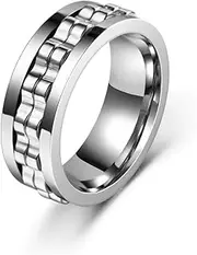 [Uloveido] Mens White and Black Gold Gear Spinner Rings, Stainless Steel Fidgets Gear Fidget Ring, Anxiety Ring Anti Spinning Cool Stress Relieveing Rings For Men Women Boyfriend Wedding Band Size 6-10