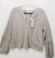 Calypso St. Barth 100% linen Boxy Top Med Long Sleeve Beige Peasant Cottagecore