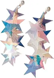 [Generic] Earrings for Women Laser Star Sequin Earrings for Girls Fringe Star Dangle Earrings Iridescence Star Drop Earrings Mermaid Earrings Dazzling Summer Earrings