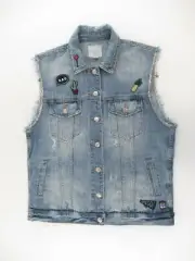 NWT American Eagle Outfitters Women's Distressed Patched Denim Vest Size M #A256