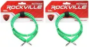 2 Rockville RCTR103G Green 3' 1/4'' TRS to 1/4'' TRS Cable 100% Copper