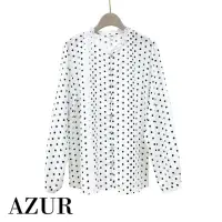 在飛比找momo購物網優惠-【AZUR】蕾絲滾邊領圓點雪紡上衣