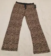RENE ROFE Womens Size Large Stretch Beige Brown Leopard Rayon Lounge Sleep Pants