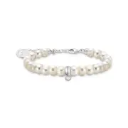 Genuine THOMAS SABO Charm member bracelet with white oval-shaped pearls