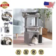 Versatile Indoor Cat Tree with Large Hammock, Scratching Post & Safety Features