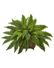Nearly Natural Boston Fern in Metallic Planter