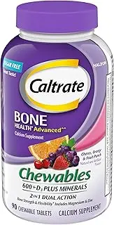 Caltrate 600+D3 Plus Minerals Calcium & Vitamin D3 Supplement (Cherry, Orange, & Fruit Punch Flavor, 90-Count Chewables)
