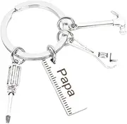 [HORIALENCE] Father's Day Keyring Durable Stainless Steel Papa Tool Keychain with Hammer Screwdriver Wrench Design Unique Men for Celebrating Dad Silver