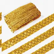 Golden Glitz Trim: 14Yds of 3-Row Sequin Lace Ribbon for Sewing, Embellishments