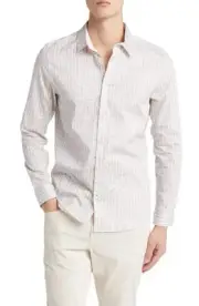 Ted Baker Mens dunsop slim fit ditsy leaf stripe stretch shirt Size 2 / Small