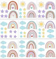 PLIGREAT 9 Sheets Boho Rainbow Furniture Transfers, Sun Star Rub on Transfer for Crafts Watercolor Self-Adhesive Wall Art Decals for Wood Furniture Desk Table Scrapbook Home Decorations
