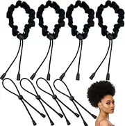 Auto-Hi 8 Pcs Adjustable Elastic Satin Hair Ties for Afro Puff,Thick Hair,Dreadlock,Natural Hair Ties for Locs,Updos Bun,Kinkz,Puff Ponytail Holders for Women Girls,Softer No Damage, Black