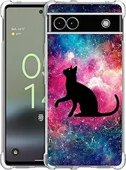 [GlamCase] Clear Case for Google Pixel 6A 5G, Google Pixel 6A 5G Clear Case - Cat Galaxy Stars printed Durable Clear ShockProof Protective Designer Back Case/Cover for Pixel 6A