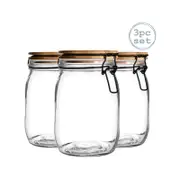 Argon Tableware 3 Piece Airtight Storage Jar with Wooden Lid Set - 1 Litre