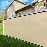 ShadeMart 8' x 25' Fence Privacy Screen Beige Heavy Duty 170 GSM Fencing Mesh Shade Net with Grommets & Zip Ties, 90% Blockage Fence Screen for Balcony Yard Outdoor Garden Pool (We Customize Size)