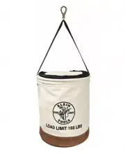 KLEIN TOOLS Bucket Bag: 17 in Overall Ht, Canvas, Round, Zipper 34e639