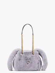 fluff embellished faux fur small bucket bag