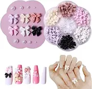 1 Box Bow Nail with 7 Grids Nail Art Colorful and Gems Decorative Bow Diverse Styles for Nails Art DIY Manicure Craft Decoration, Cha